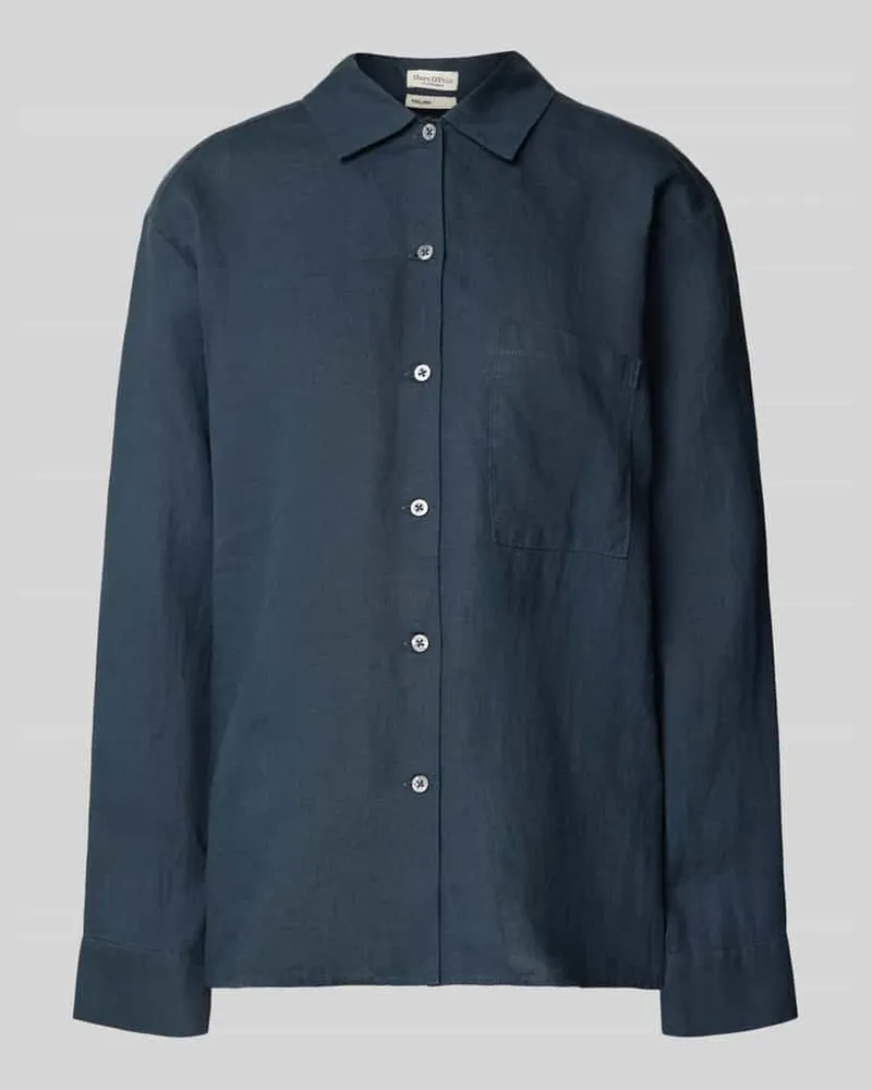 Marc O'Polo Regular Fit Leinenbluse mit Brusttasche Marine