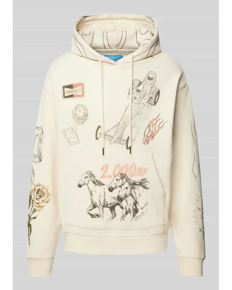 Market Hoodie mit Allover-Motiv-Prints Modell 'HORSEPOWER Beige