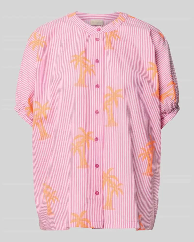 Milano Italy Bluse mit Rundhalsausschnitt und Knopfleiste Pink