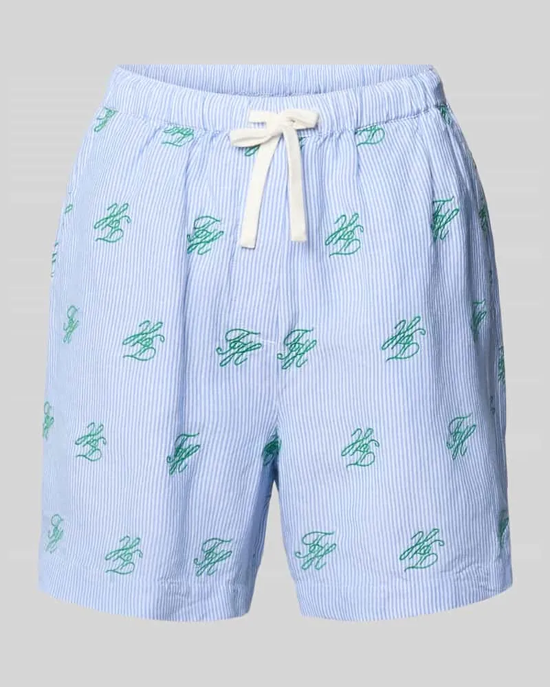 Tommy Hilfiger Relaxed Fit Shorts mit Logo-Stitching aus Leinen-Mix Hellblau