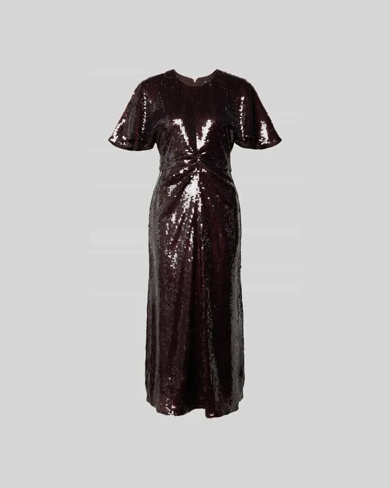 ROTATE Birger Christensen Midikleid mit Allover-Pailettenbesatz Schoko