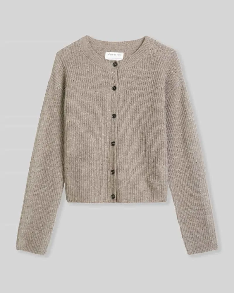 Marc O'Polo Strickjacke aus Wolle mit Rippstrick Taupe