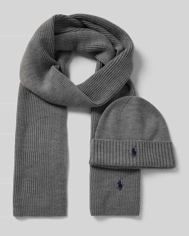 Ralph Lauren Schal und Mütze aus Wolle im Set mit Geschenkbox Mittelgrau