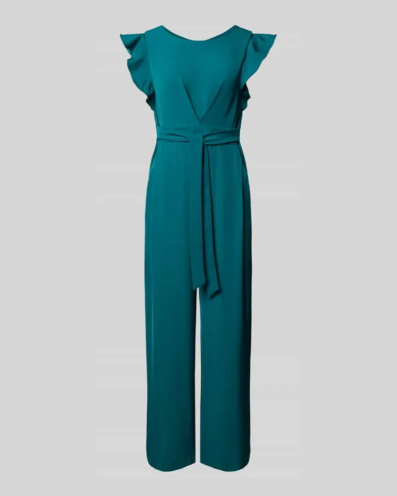 Rinascimento Cocktail-Jumpsuit mit Volants und Bindegürtel Dunkelgruen