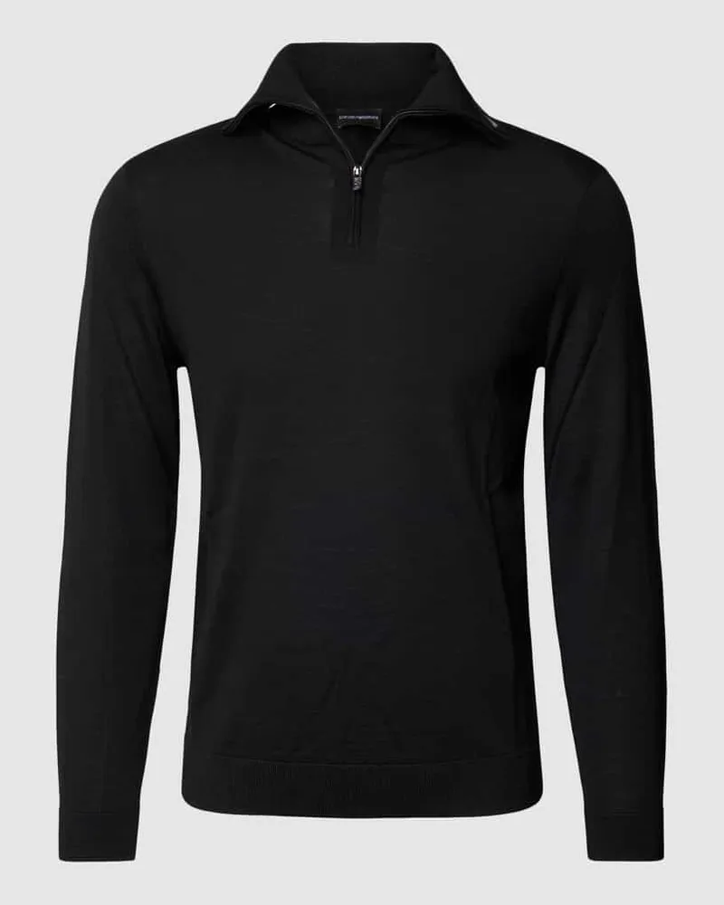 Emporio Armani Strickpullover aus Schurwolle mit Stehkragen Black