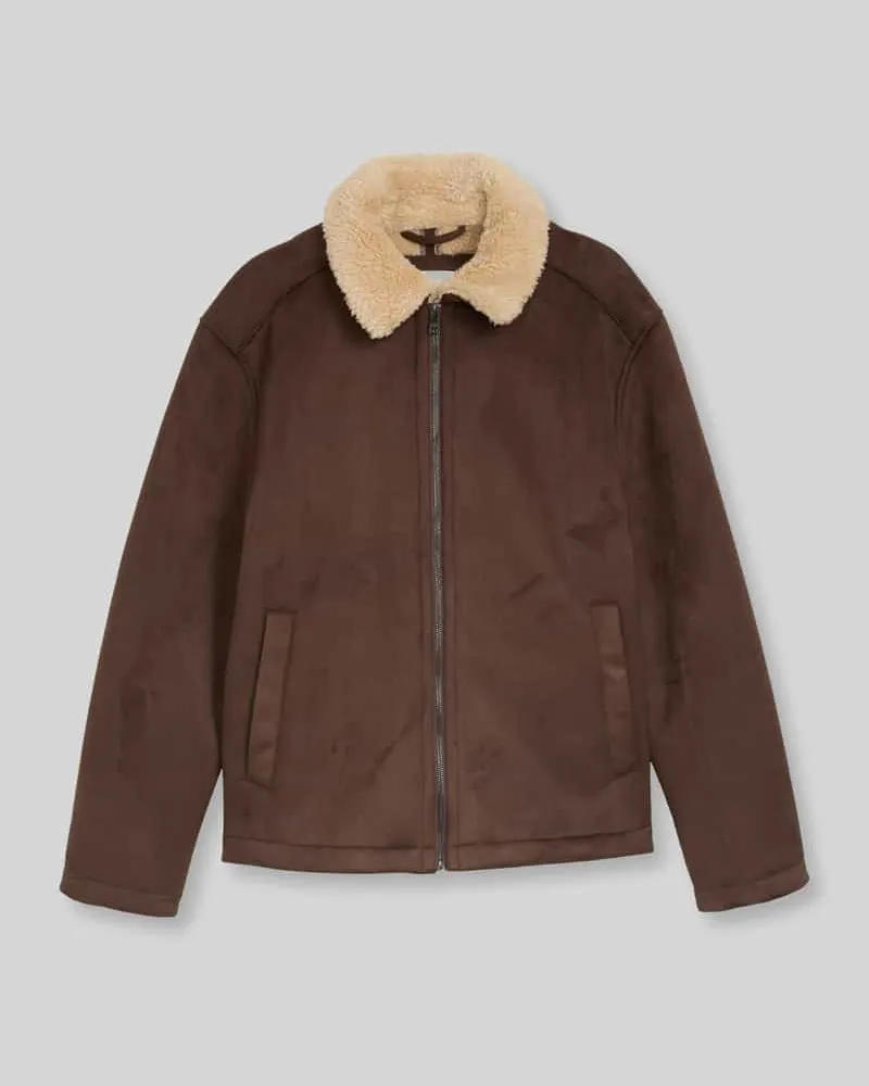 Tom Tailor Kunstlederjacke mit Teddykragen Dunkelbraun