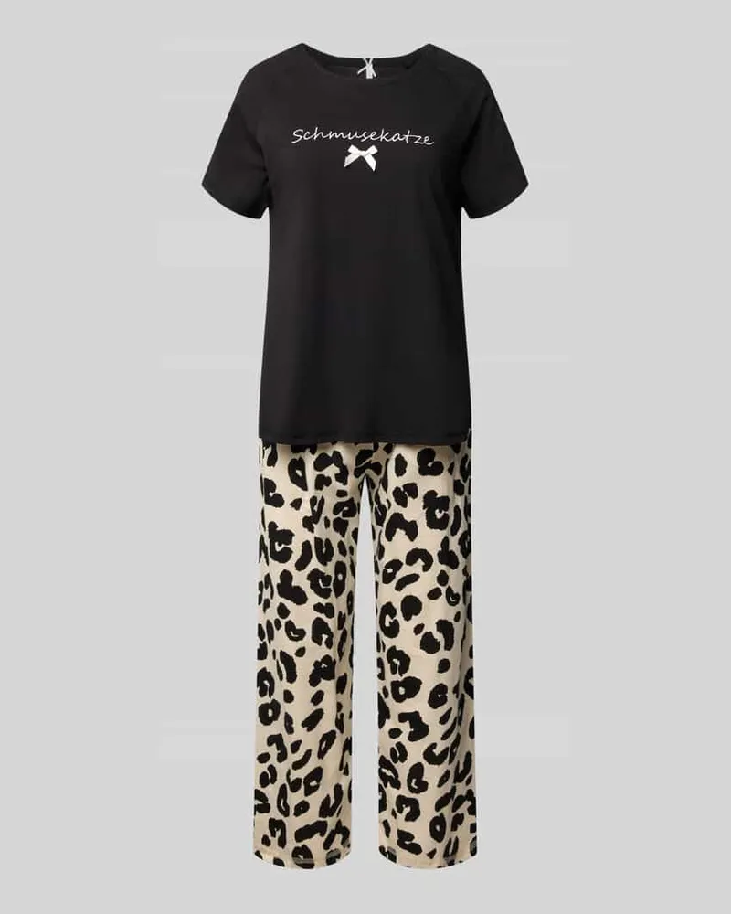 Louis & Louisa Pyjama mit Stitching Modell 'Schmusekatze Black