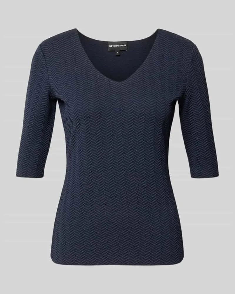 Emporio Armani Regular Fit Bluse mit Strukturmuster Dunkelblau