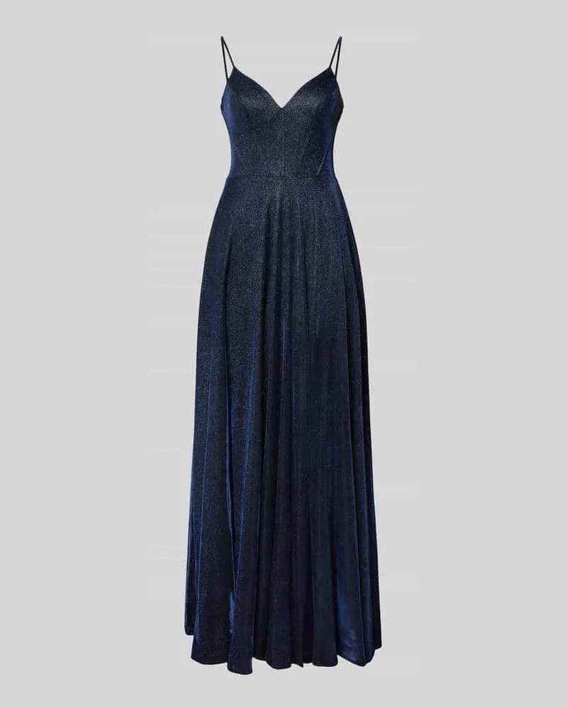 LUXUAR Schimmerndes Abendkleid mit Gehschlitz Marine