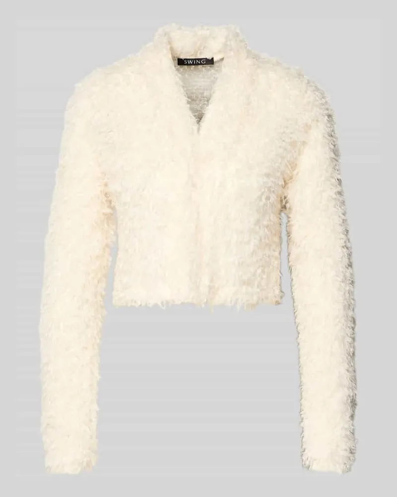 Swing Cropped Jacke aus Effektgarn mit V-Ausschnitt Ecru
