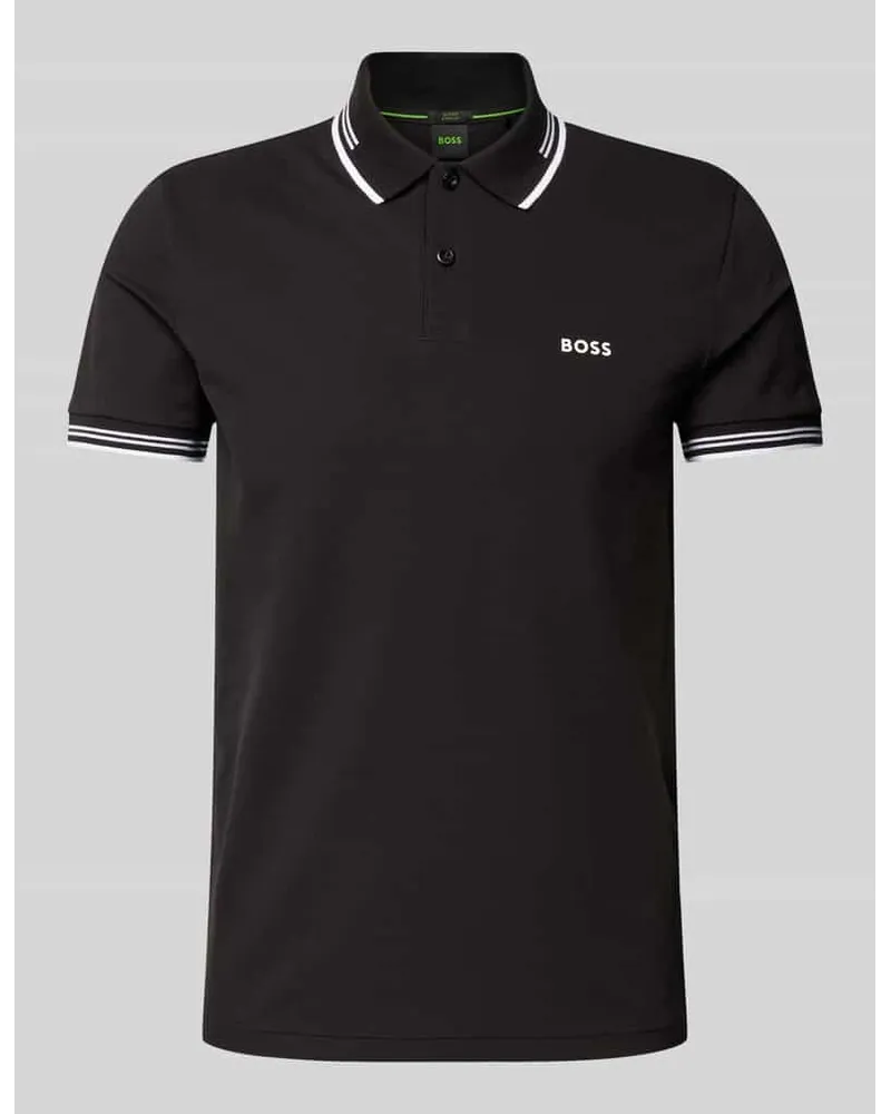 HUGO BOSS Slim Fit Poloshirt mit Label-Print Modell 'Paul Black