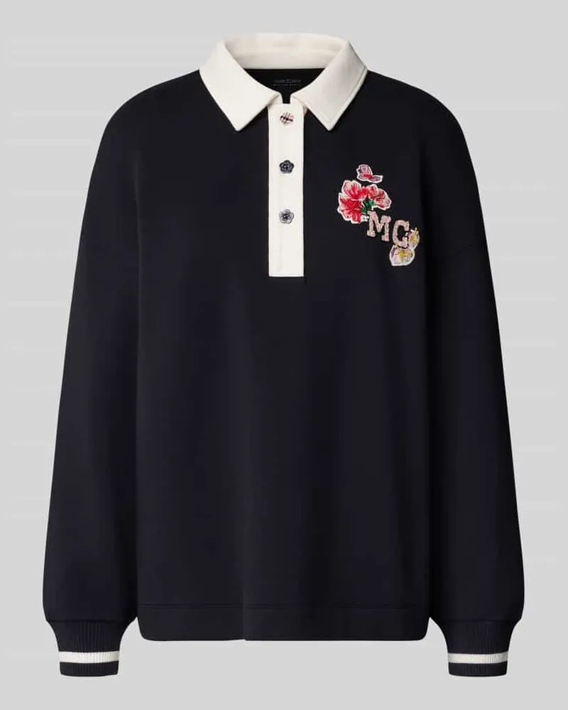 Marc Cain Sweatshirt mit Polokragen und Motiv-Print Marine