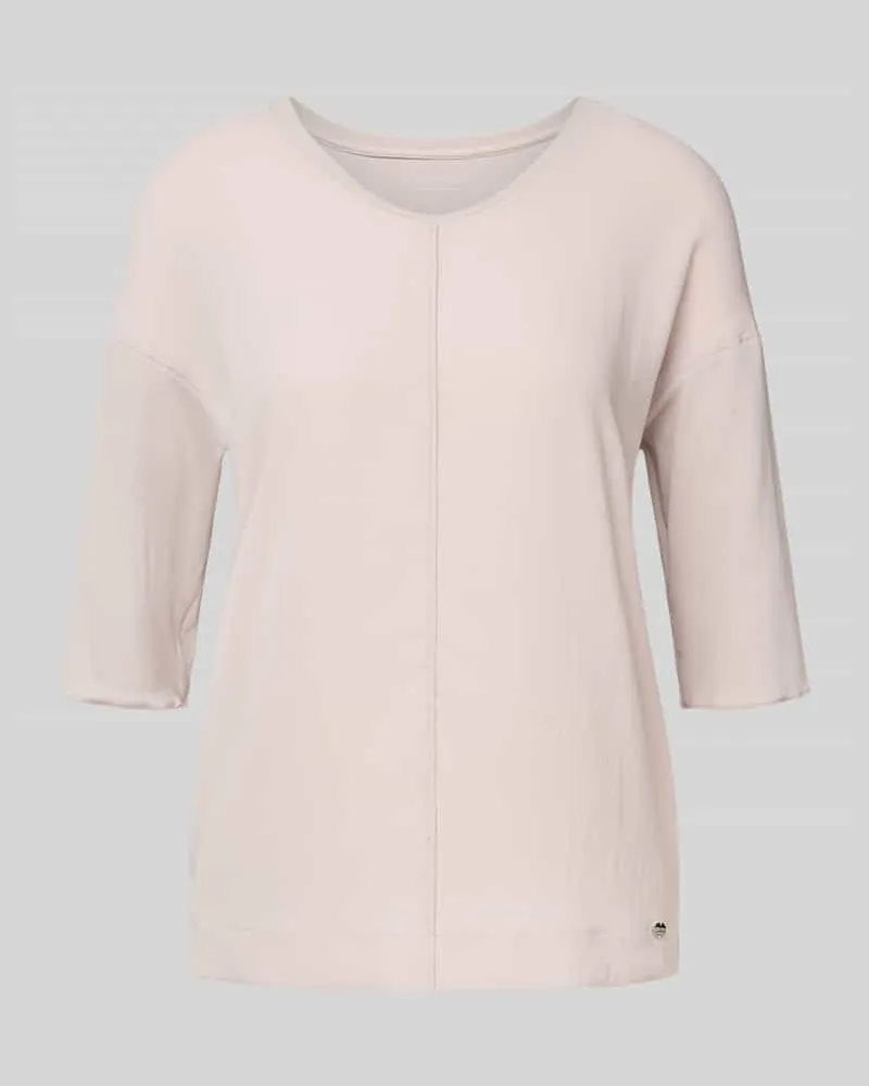 Marc Cain Relaxed Fit T-Shirt aus Baumwoll-Elasthan-Mix mit Ziernaht Kitt