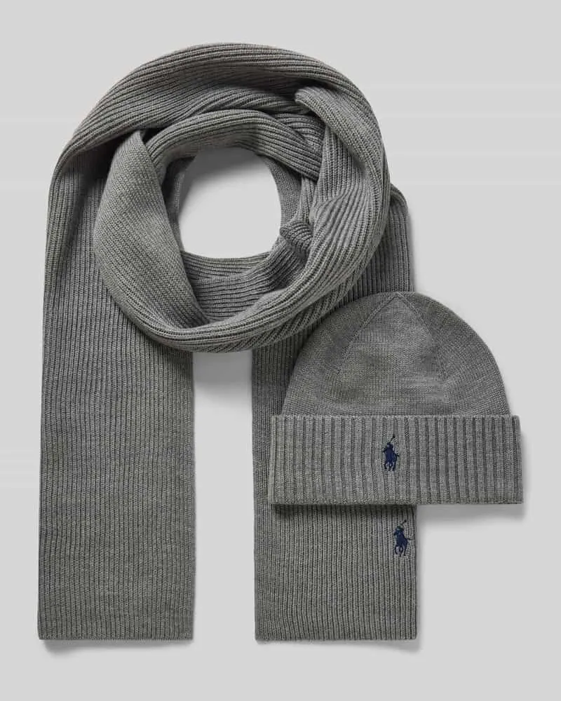 Ralph Lauren Schal und Mütze aus Wolle im Set mit Geschenkbox Mittelgrau