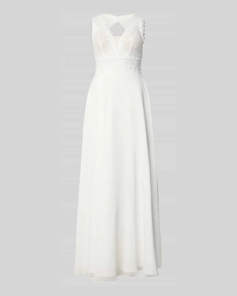 LUXUAR Abendkleid mit floralem Stitching Offwhite