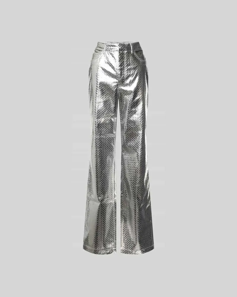 ROTATE Birger Christensen Flared Kunstlederhose mit 5-Pocket-Design Silber