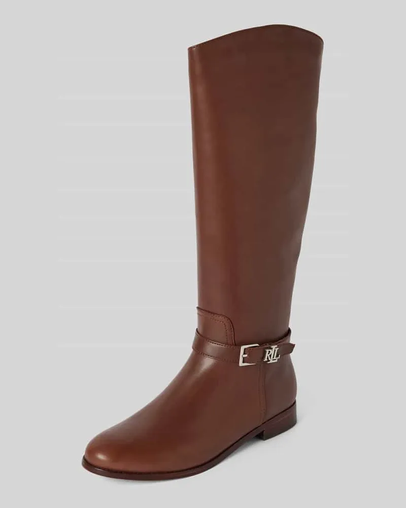 Ralph Lauren Lederstiefel mit Label-Applikation Modell 'BROOKE Dunkelbraun