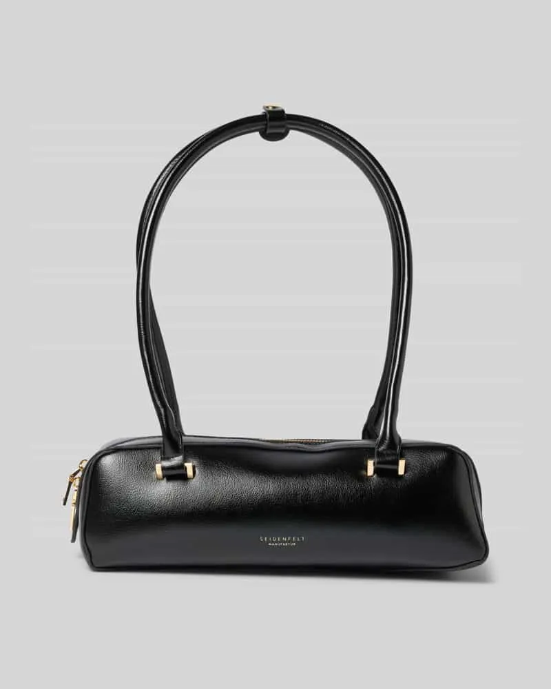 SEIDENFELT Handtasche mit Label-Detail Modell 'ALUNDA Black