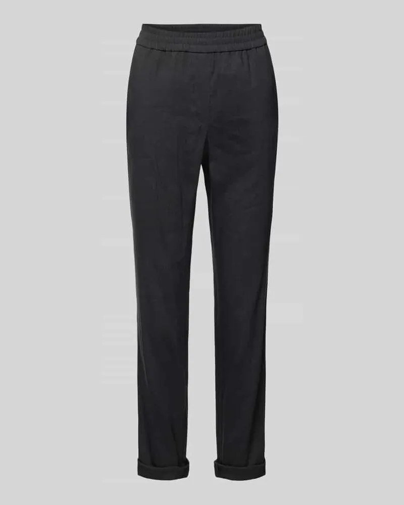 Marc Cain Regular Fit Hose aus Leinen-Mix mit elastischem Bund Black