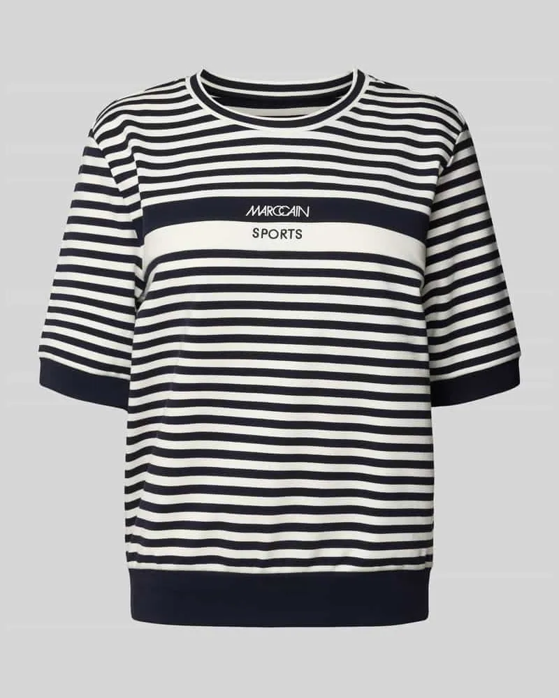Marc Cain T-Shirt mit Label-Stitching und Rundhalsausschnitt Marine