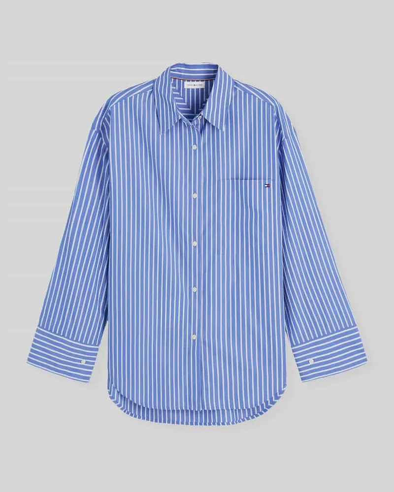Tommy Hilfiger Relaxed Fit Langarmbluse aus reiner Baumwolle Marine