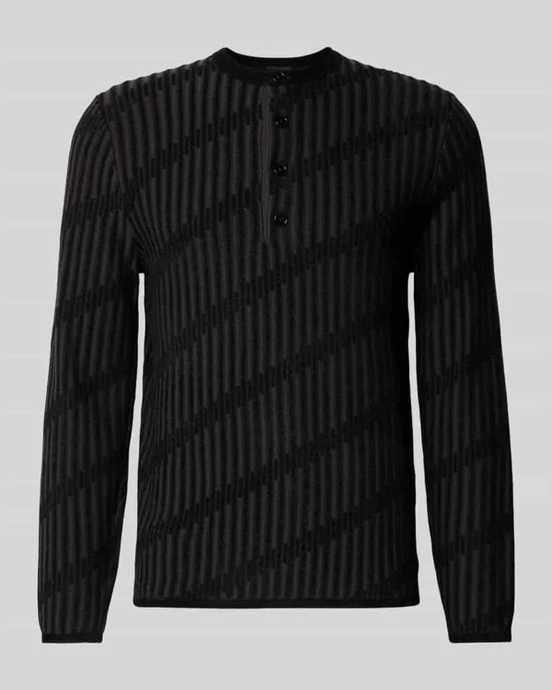 Emporio Armani Regular Fit Strickpullover aus Leinen-Viskose-Mix Black