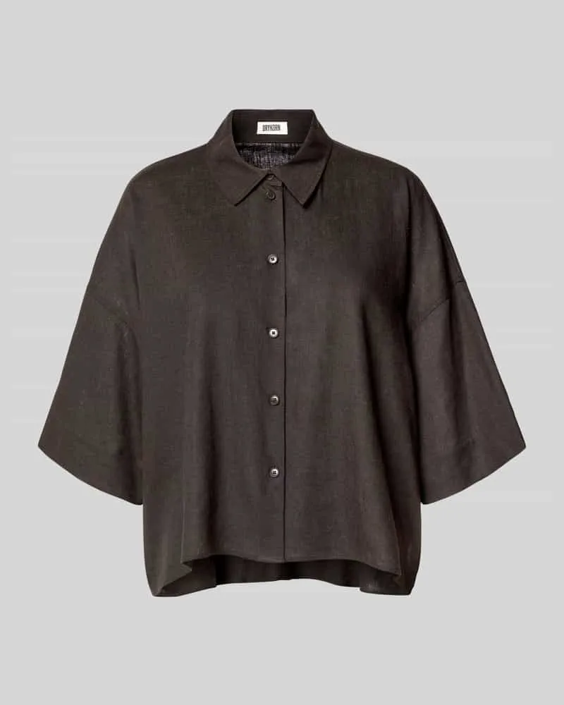 Drykorn Relaxed Fit Bluse aus Leinen-Viskose-Mix Schoko