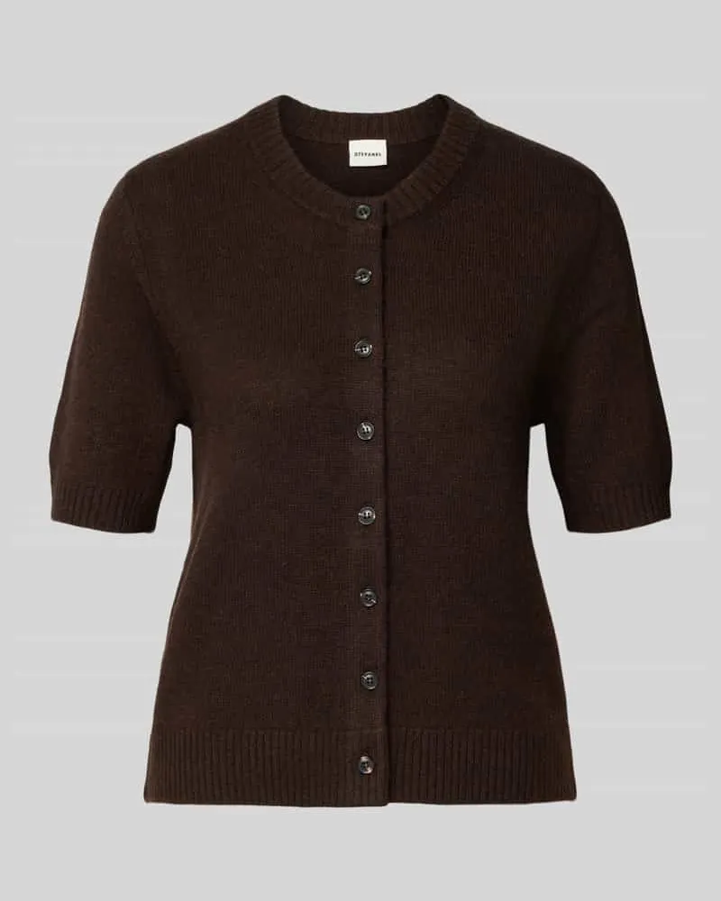 Stefanel Slim Fit Cardigan aus reinen Leinen in Strick-Optik Dunkelbraun