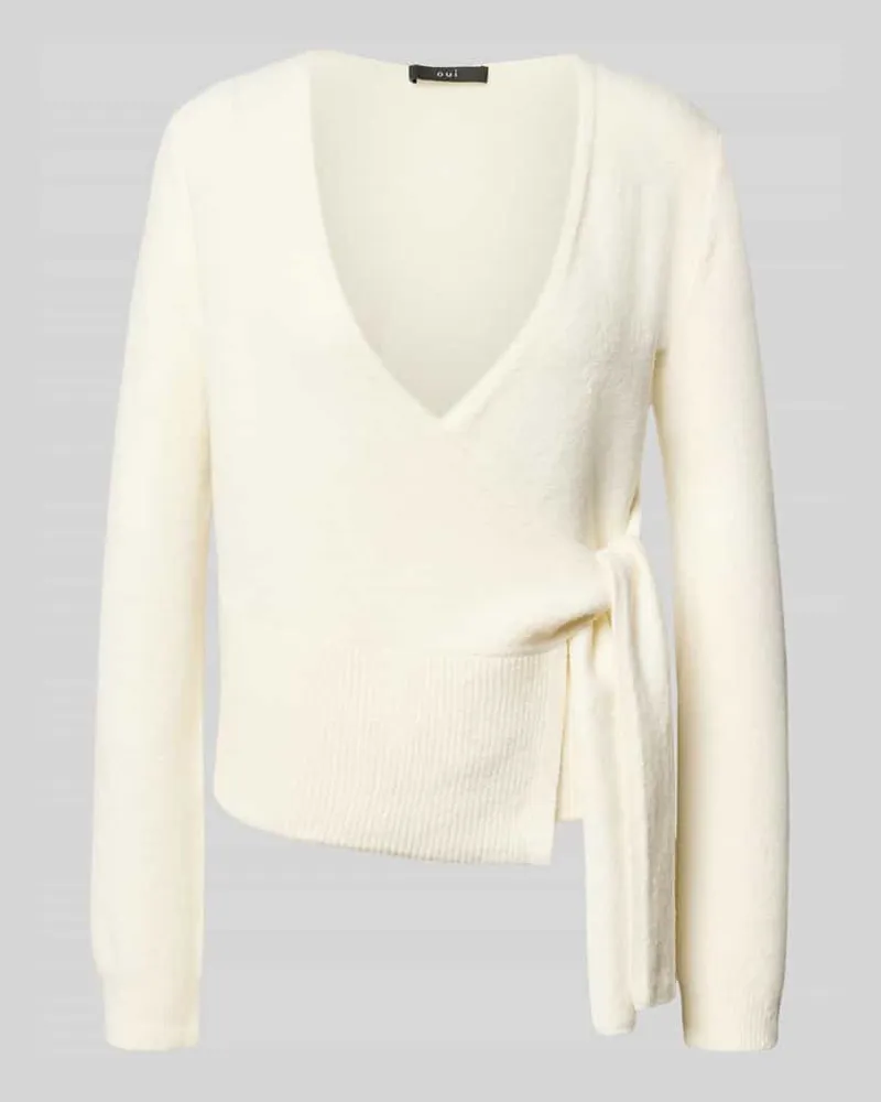 Oui  Regular Fit Wickeljacke mit Baumwoll-Anteil in Strick-Optik Offwhite