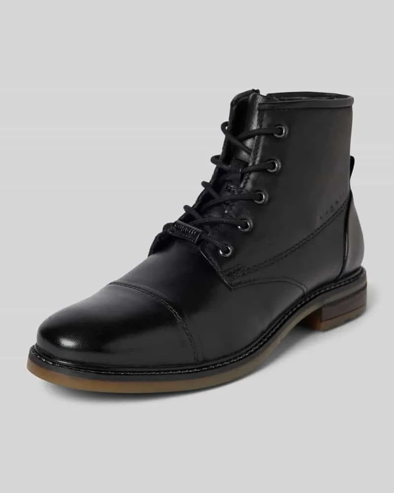 Bugatti Lederboots mit Label-Schriftzug Modell 'Marcello Black