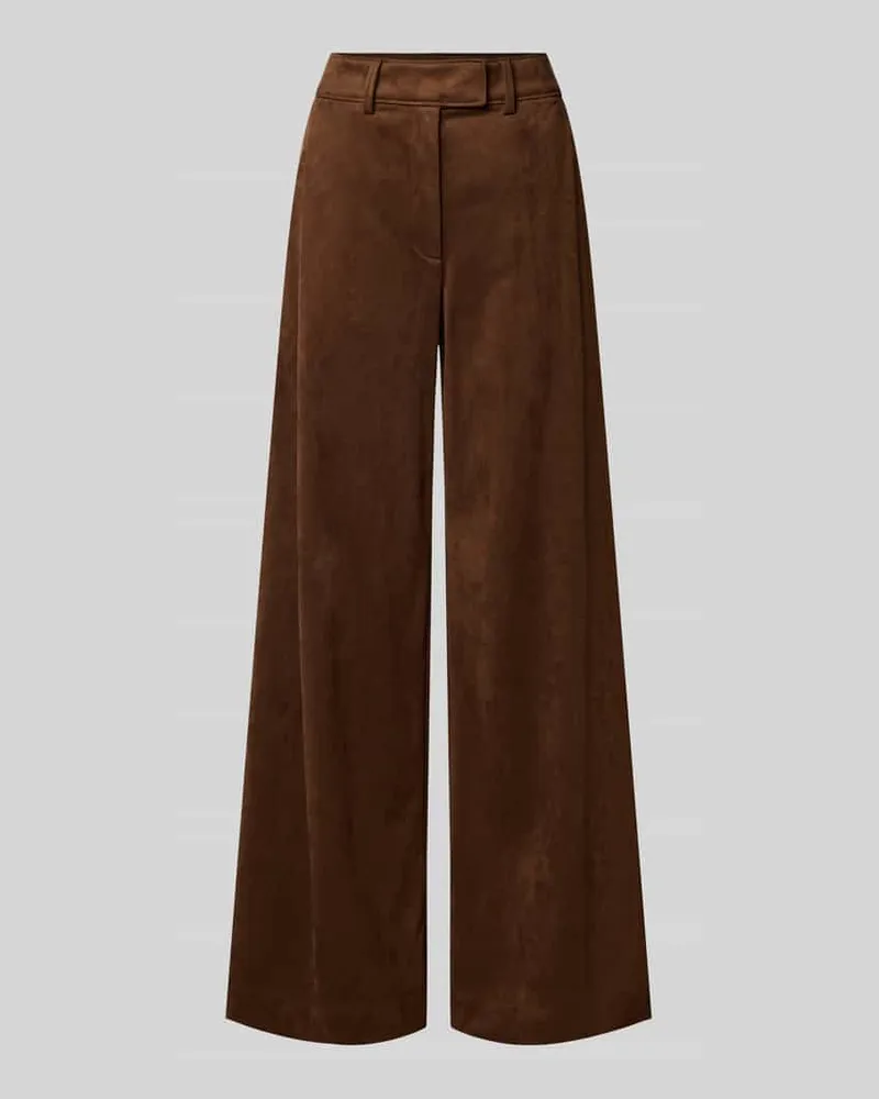 HUGO BOSS Wide Leg Kunstlederhose in Velours-Optik Modell 'C_Takora2 Mittelbraun