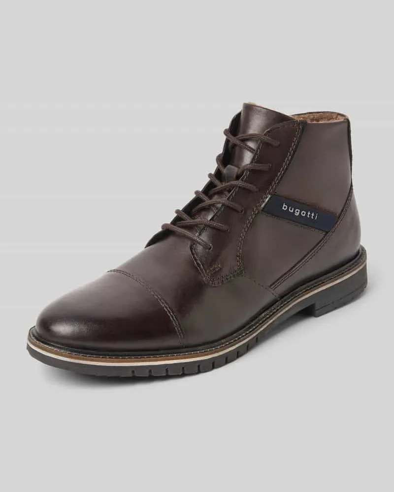 Bugatti Schnürschuhe aus echtem Leder mit Logo-Print Modell 'CAJ Mittelbraun