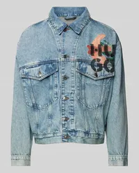 HUGO BOSS Jeansjacke mit Label-Print Hellblau