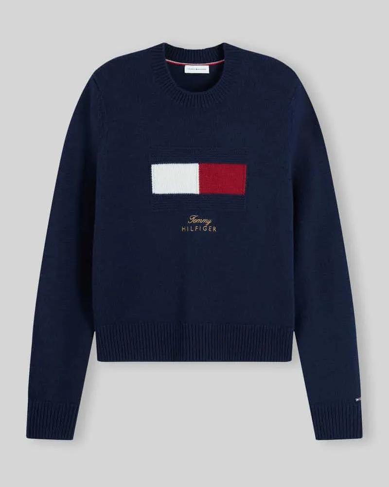 Tommy Hilfiger Pullover aus Wolle mit Logo-Intarsie Marine