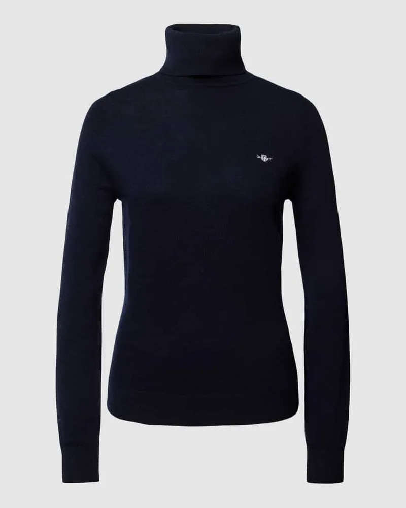 Gant Rollkragenpullover aus Leinen-Mix mit Logo-Stitching Marine