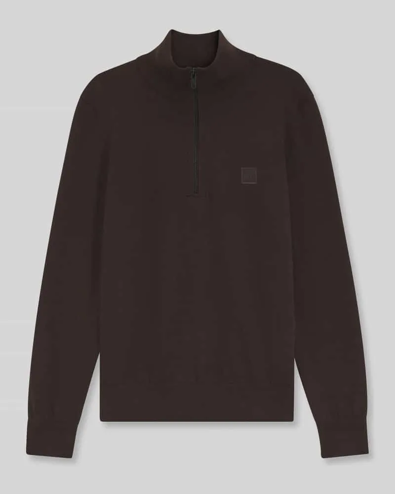 HUGO BOSS Regular Fit Troyer aus Baumwoll-Mix Modell 'Kanobix Schoko