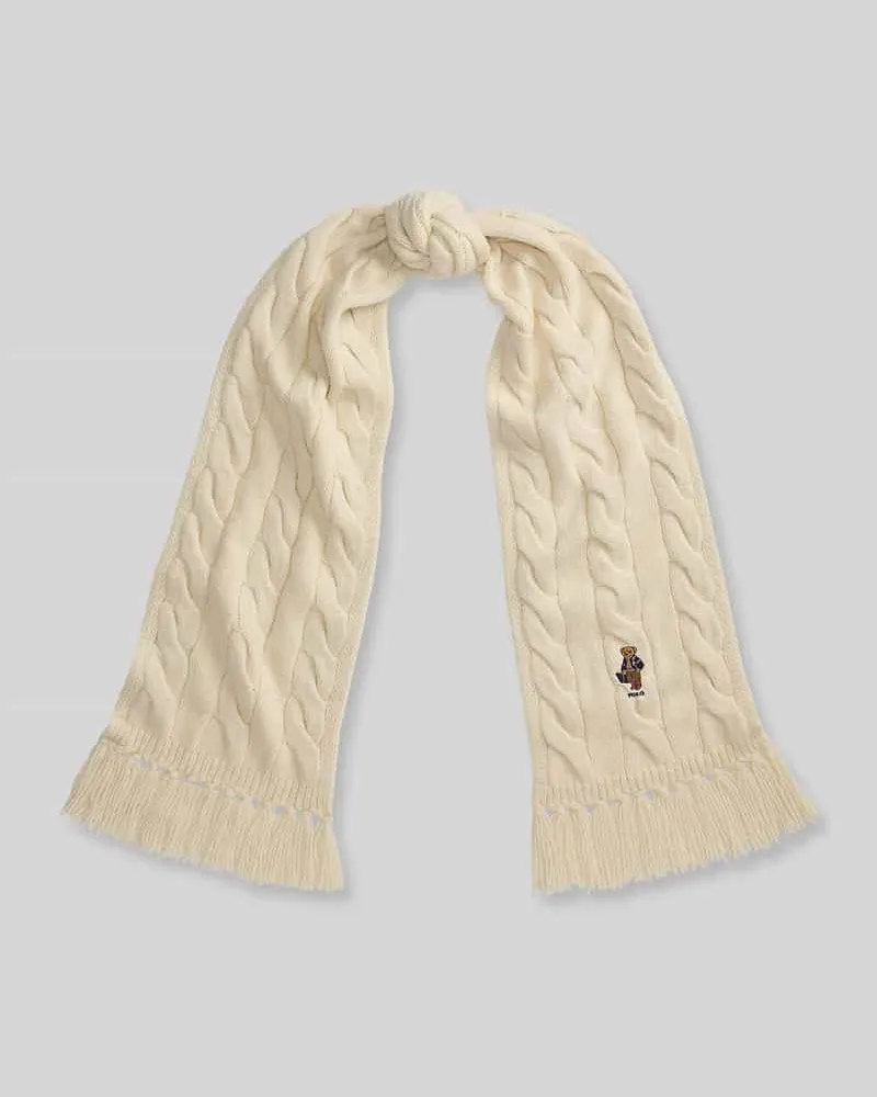 Ralph Lauren Schal aus Woll-Mix mit Polo-BEAR-Motiv Offwhite