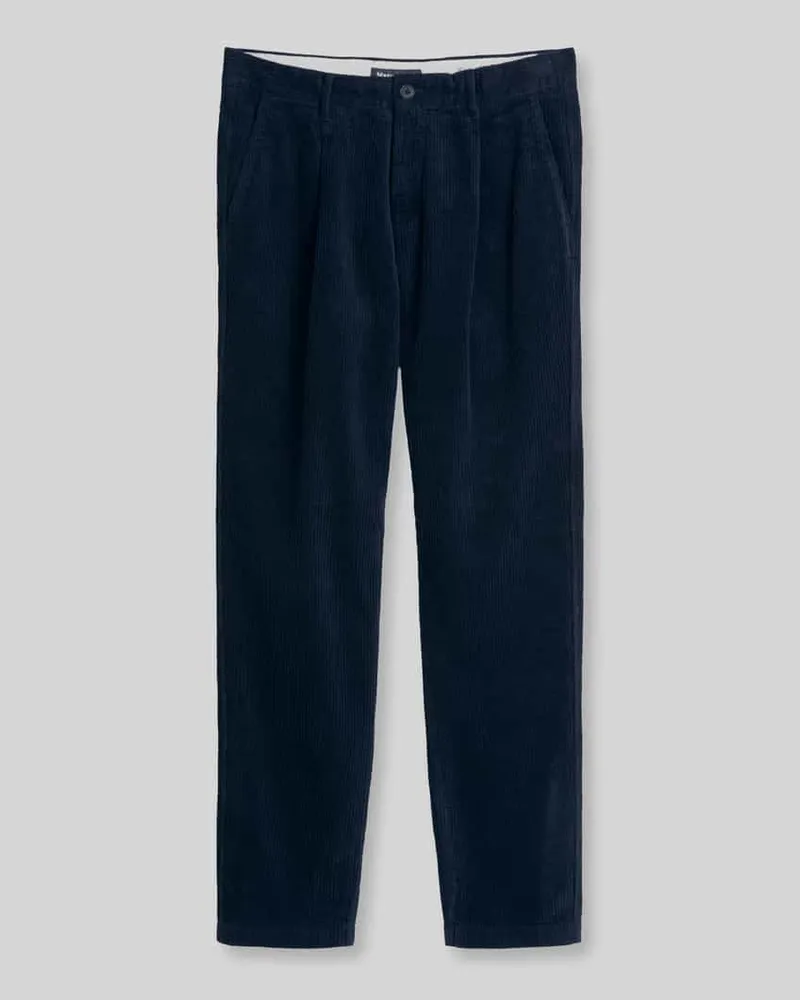 Marc O'Polo Tapered Fit Cordhose aus Baumwolle mit Bundfalten Marine