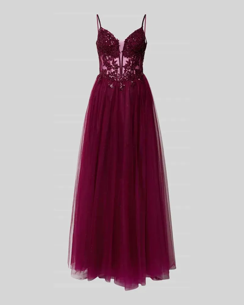 LUXUAR Regular Fit Abendkleid mit floralem Spitzenbesatz Pflaume