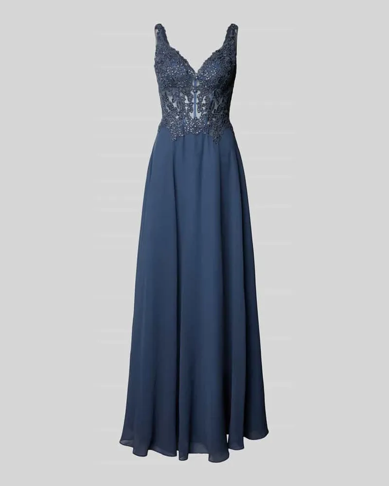 LUXUAR Abendkleid mit Spitzenbesatz Rauchblau