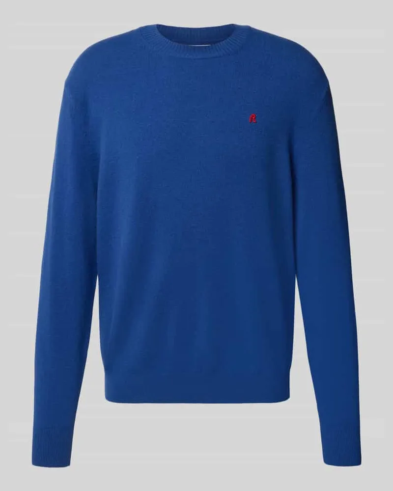 Replay Strickpullover aus Lanawoll-Mix mit Rundhalsausschnitt Blau