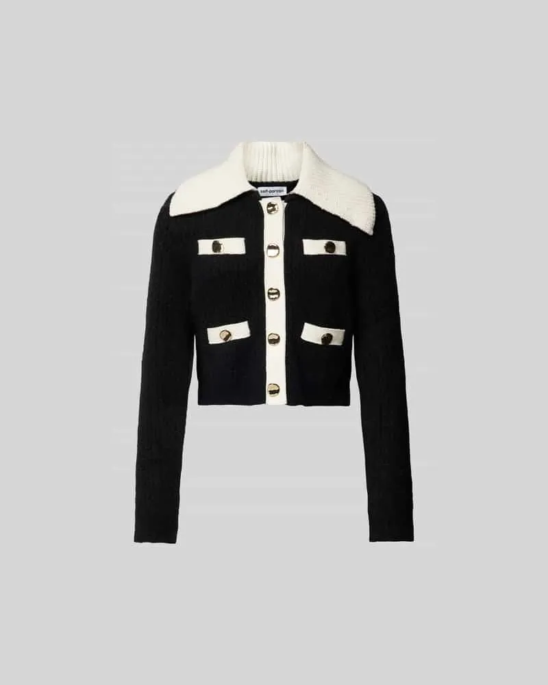 Self-Portrait Cropped Strickjacke mit Knopfleiste Black