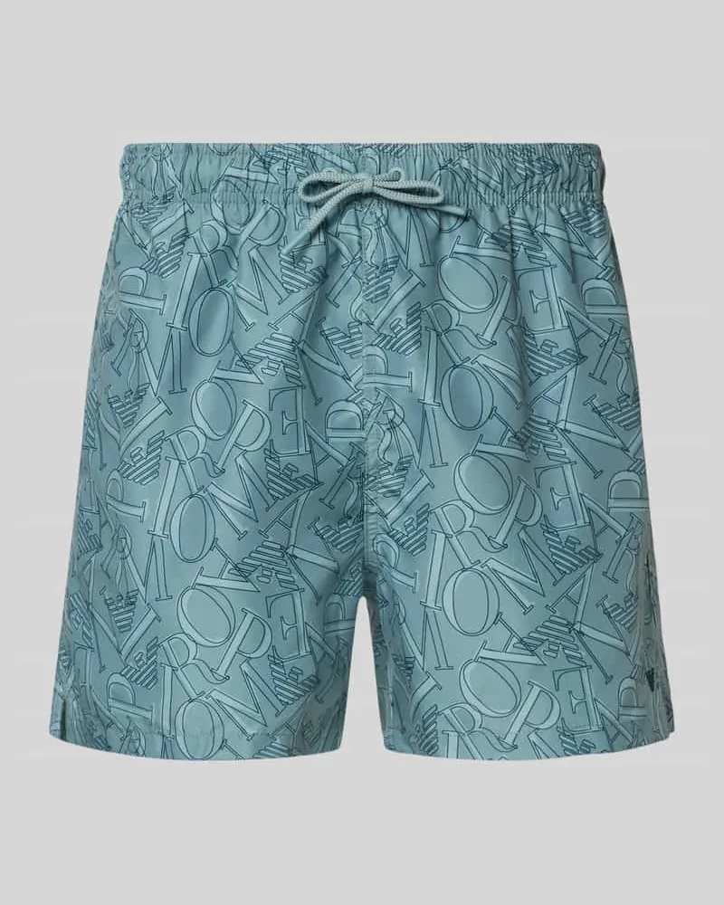 Emporio Armani Regular Fit Shorts mit Allover-Logo-Print Blau
