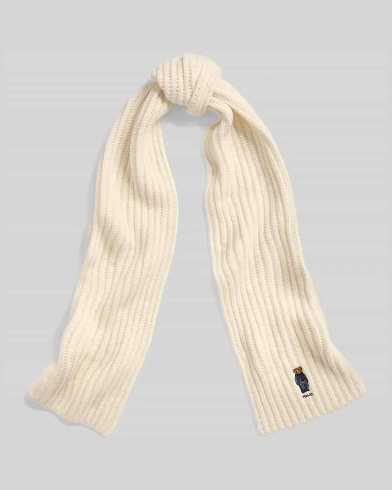 Ralph Lauren Schal aus Woll-Mix mit Polo-Bear-Stitching Offwhite