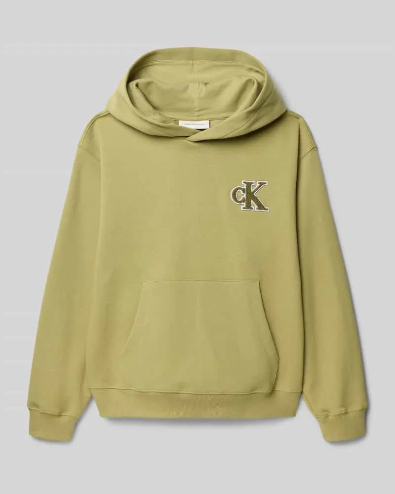 Calvin Klein Hoodie mit Label-Stitching und Känguru-Tasche Khaki