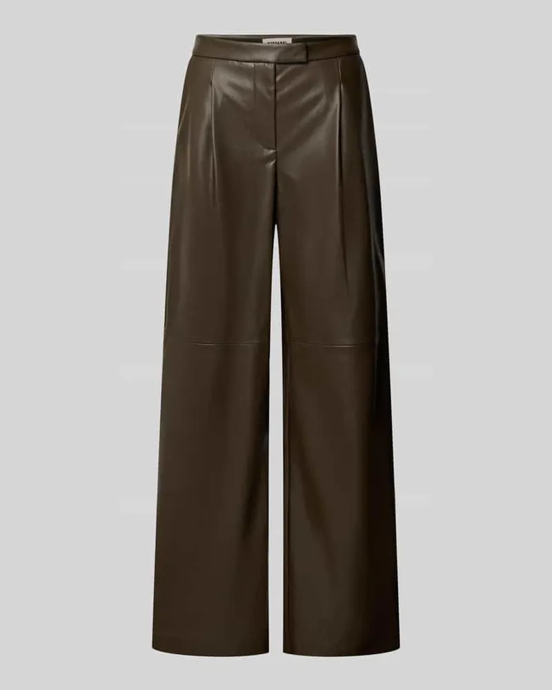 Stefanel Hose in Leder-Optik mit Bundfalten Khaki