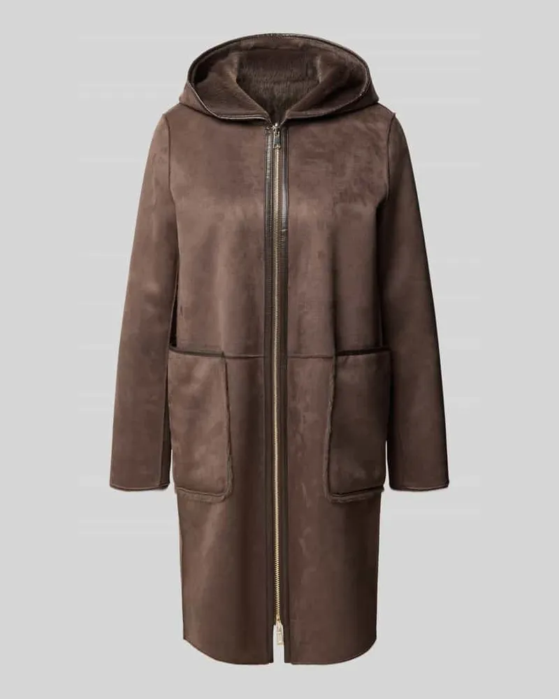 Christian Berg Webpelzmantel mit Kapuze reversible COAT Taupe