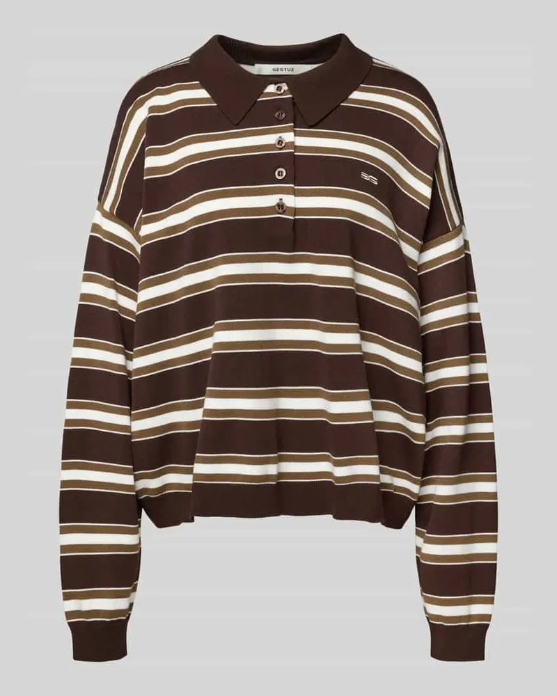 Gestuz Oversized Poloshirt mit Logo-Stitching Modell 'paige Dunkelbraun