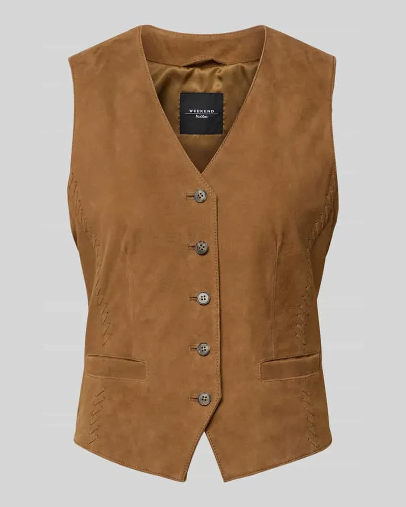 Max Mara Regular Fit Lederweste mit Ziernähten Modell 'VETUSTA Dunkelbraun