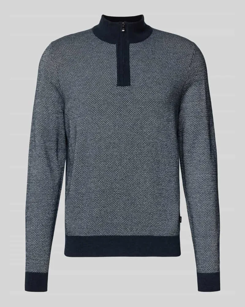 HUGO BOSS Regular Fit Troyer aus Schurwoll-Baumwoll-Mix Modell 'HETTORE Marine